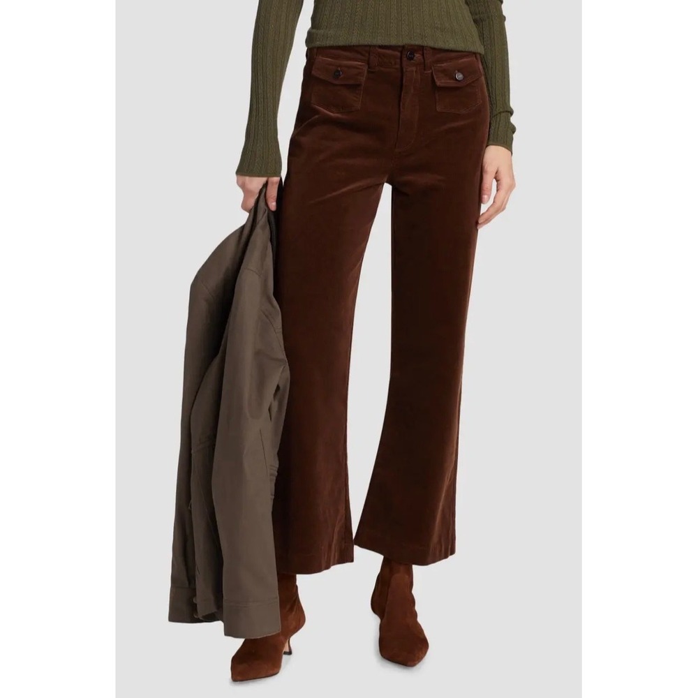 PAIGE Leenah High Rise  Pants Chicory Coffee Brown Wide Leg Corduroy Size 30